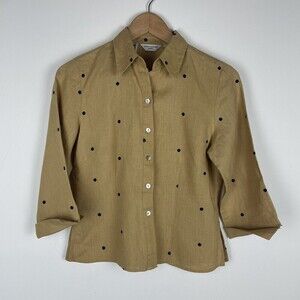 Richard Malcolm Irish Linen Button Down Shirt Polka Dot Yellow Mustard​​​​​